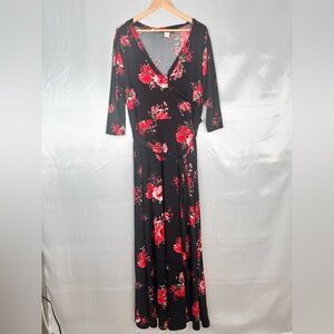 French‎ Atmosphere Black and Red Floral 3/4 Sleeve Dress Size 3X